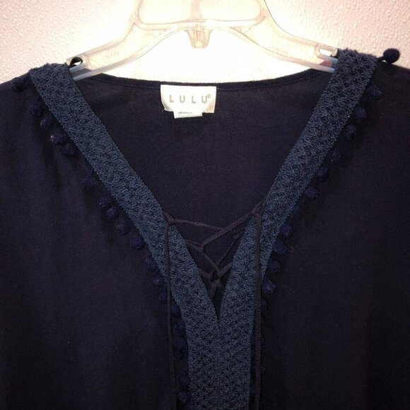 Lulu Womens OSFM Navy Blue Short Sleeve Kaftan Swimming Cover Up Shirt Top - Picture 5 of 10